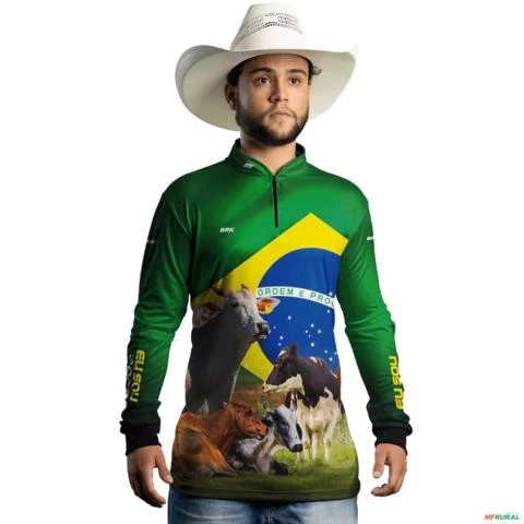 Camisa Agro BRK Preta Bandeira do Brasil com UV50 +