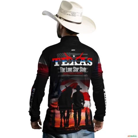 Camisa Country BRK Preta Cavalgada Texas com UV50 + -  Gênero: Masculino Tamanho: XG