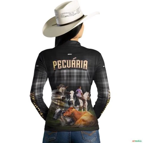 Camisa Country BRK Xadrez Preta Pecuária com UV50 + -  Gênero: Feminino Tamanho: Baby Look M