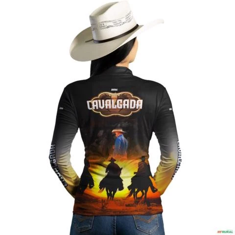 Camisa Country BRK Cowboys na Cavalgada com UV50 + -  Gênero: Feminino Tamanho: Baby Look P