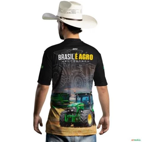 Camiseta Agro BRK Preta Brasil é Agro com UV50 + -  Gênero: Masculino Tamanho: P