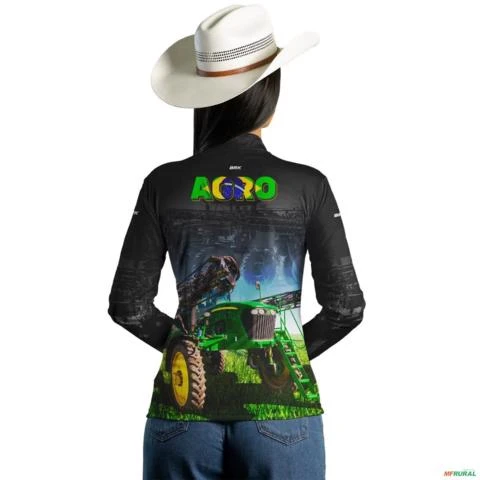 Camisa Agro Brk Preta Agro Pulverizador com UV50+ -  Gênero: Feminino Tamanho: Baby Look GG