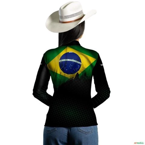 Camisa Agro BRK Bandeira Brasil com UV50 + -  Gênero: Feminino Tamanho: Baby Look G1