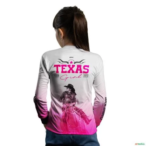 Camisa Agro Feminina BRK Texas Girl Branca com Proteção UV50+ -  Gênero: Infantil Tamanho: Infantil PP