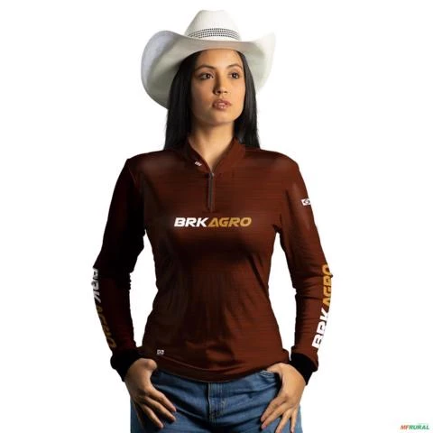 Camisa Agro BRK Mescla Marrom Yellowstone com Proteção UV50+ -  Gênero: Feminino Tamanho: Baby Look GG