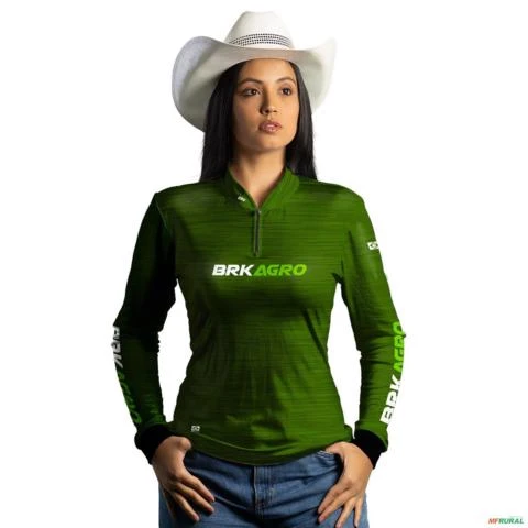 Camisa Agro BRK Mescla Verde com Proteção UV50+ -  Gênero: Feminino Tamanho: Baby Look G2