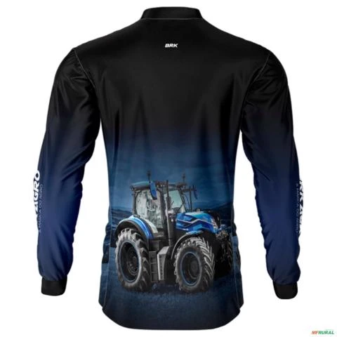 Camisa Agro BRK Preta Degradê Azul Trator T7 com Proteção UV50+ -  Gênero: Masculino Tamanho: G