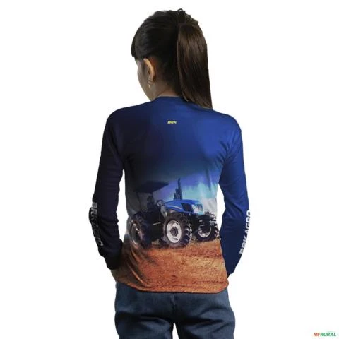 Camisa Agro BRK Degradê Azul Trator TL5 com UV50+ -  Gênero: Infantil Tamanho: Infantil PP