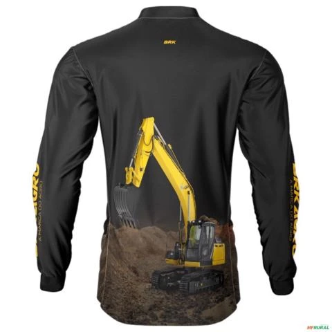 Camisa Agro BRK Amarela e Preta Escavadeira com UV50+ -  Gênero: Masculino Tamanho: M