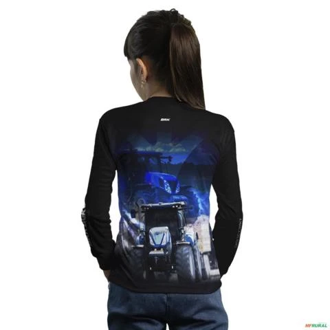 Camisa Agro BRK Azul e Preta Trator T7 com Proteção UV50+ -  Gênero: Infantil Tamanho: Infantil PP
