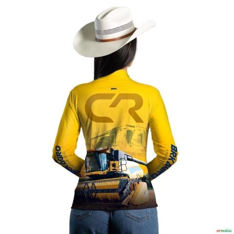 Camisa Agro BRK Colheitadeira CR Amarela com Proteção UV50+ -  Gênero: Feminino Tamanho: Baby Look G1