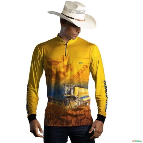 Camisa Agro BRK Colheitadeira Amarela Com Proteção UV50 + -  Gênero: Masculino Tamanho: G1