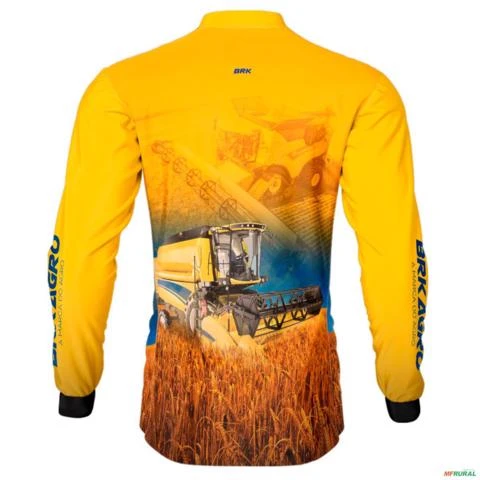 Camisa Agro BRK Colheitadeira Amarela Com Proteção UV50 + -  Gênero: Masculino Tamanho: G2