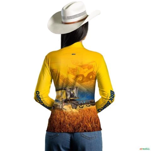 Camisa Agro BRK Colheitadeira Amarela Com Proteção UV50 + -  Gênero: Feminino Tamanho: Baby Look P