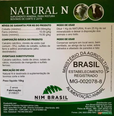 NATURAL N - Produto Fitoterápico 100% Natural Eficaz no controle de Ácaros, Piolhos e Verminoses