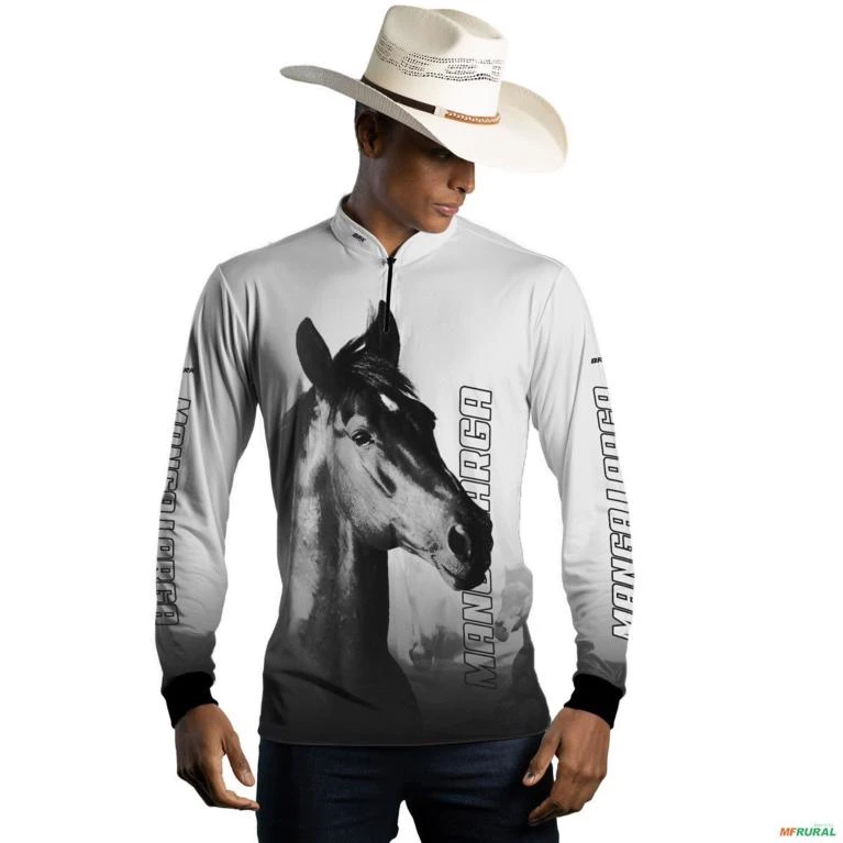 Camisa Country BRK Branca Cavalo Mangalarga com UV50 + -  Gênero: Masculino Tamanho: P