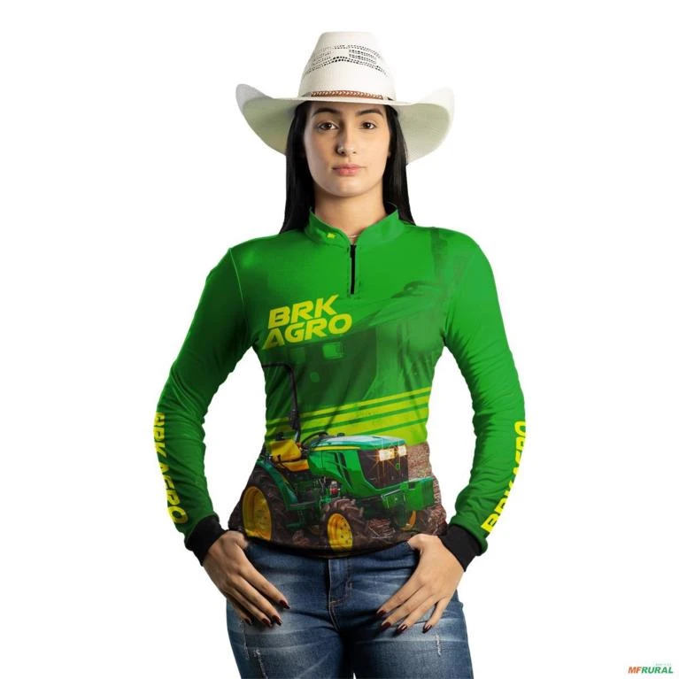 Camisa Agro BRK Trator Estreito 3036EN Verde com UV50+ -  Gênero: Feminino Tamanho: Baby Look P