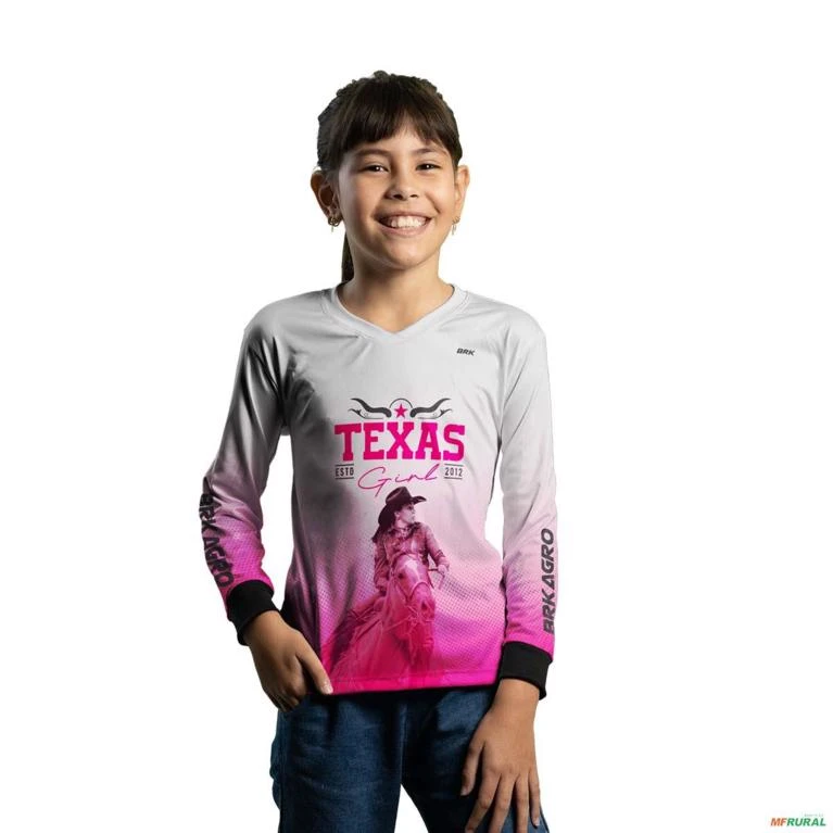 Camisa Agro Feminina BRK Texas Girl Branca com Proteção UV50+ -  Gênero: Infantil Tamanho: Infantil M