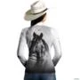 Camisa Country BRK Branca Cavalo Mangalarga com UV50 + -  Gênero: Feminino Tamanho: Baby Look XXG