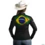 Camisa Agro Brk Bandeira Brasil com Uv50 -  Gênero: Feminino Tamanho: Baby Look M