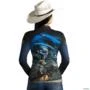 Camisa Agro Brk Rodeio Brasil Azul com Proteção Solar UV  50+ -  Gênero: Feminino Tamanho: Baby Look G