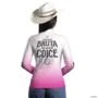 Camisa Agro Branca e Rosa BRK Delicada Igual Coice de Mula com UV50+ -  Gênero: Feminino Tamanho: Baby Look G2