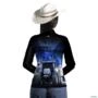 Camisa Agro BRK Azul e Preta Trator T7 com Proteção UV50+ -  Gênero: Feminino Tamanho: Baby Look PP