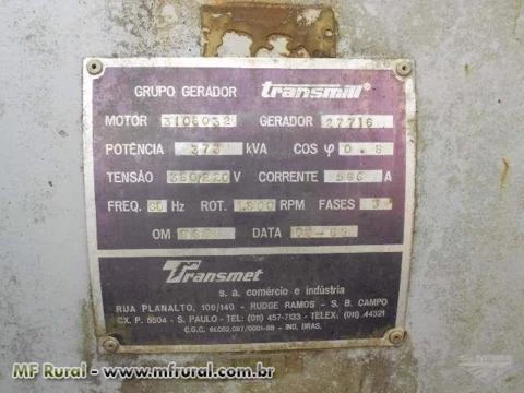 GRUPO GERADOR NEGRINI 373 KVA - 1988