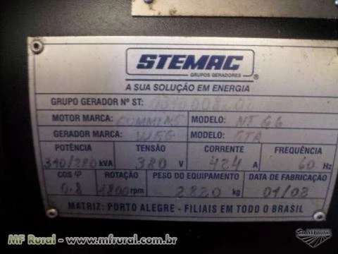 VENDO GRUPO GERADOR STEMAC 310/280 KVA
