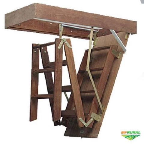 Escada de Sotão desvão de madeira altura teto até 3 Metros - Vão de 119 X 60 cm.