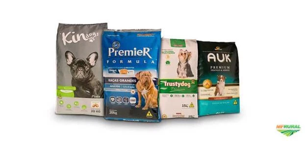 Embalagens para alimentação de cães, gatos, aves e outros animais domésticos e de grande porte.
