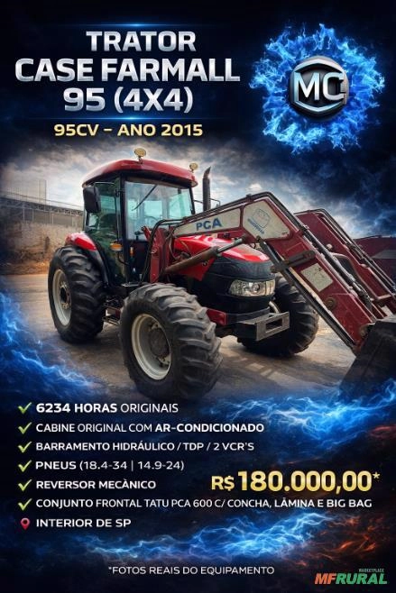 Trator Case Farmall 95 4x4 - Ano 2015 Imagem Trator Case Farmall 95 4x4 - Ano 2015
