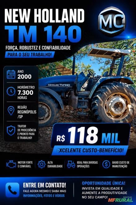 Trator New Holland TM 140 com Excelente Custo-Benefício Imagem Trator New Holland TM 140 com Excelente Custo-Benefício