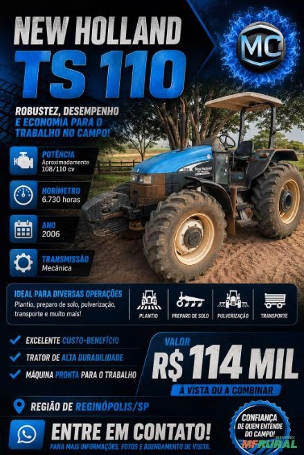 New Holland TS 110: Robustez, Economia e Alto Desempenho no Campo Imagem New Holland TS 110: Robustez, Economia e Alto Desempenho no Campo