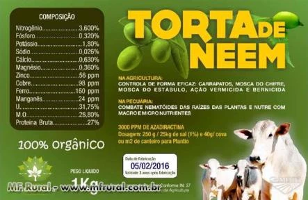 TORTA DE NEEM COM 2500 A 3000 PPM DE AZADIRACTINA A