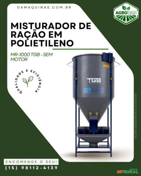 MISTURADOR DE RAÇÃO EM POLIETILENO MR-1000 TGB - SEM MOTOR (NOVO) Imagem MISTURADOR DE RAÇÃO EM POLIETILENO MR-1000 TGB - SEM MOTOR (NOVO)