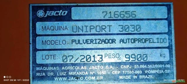 Pulverizador Jacto Uniport 3030 Ano 2013