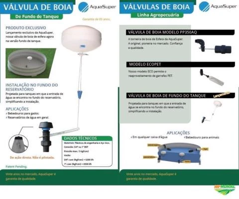 Válvula de Boia de Fundo de Tanque Reservatório / Bebedouro