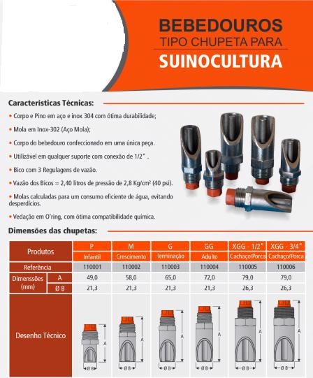 SUINOCULTURA - BEBEDOURO (CHUPETA) AUTOMATICO TOTALMENTE EM INOX Imagem SUINOCULTURA - BEBEDOURO (CHUPETA) AUTOMATICO TOTALMENTE EM INOX