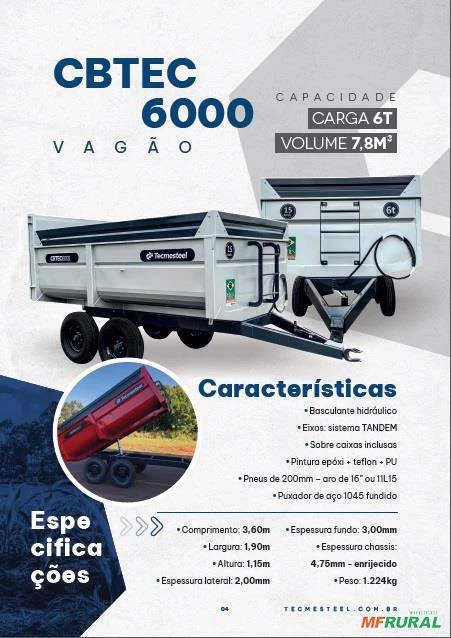 Carreta Agrícola Basculante Hidráulica - CBTEC 6000