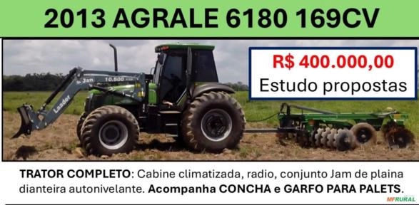 Trator Agrale BX 6180 2013 – 169 CV 4x4 Cabinado + Plaina JAN 10.500, Concha e Garfo Imagem Trator Agrale BX 6180 2013 – 169 CV 4x4 Cabinado + Plaina JAN 10.500, Concha e Garfo