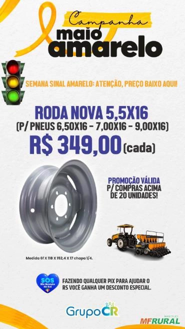RODA NOVA 5,5X16 6 FUROS Imagem RODA NOVA 5,5X16 6 FUROS