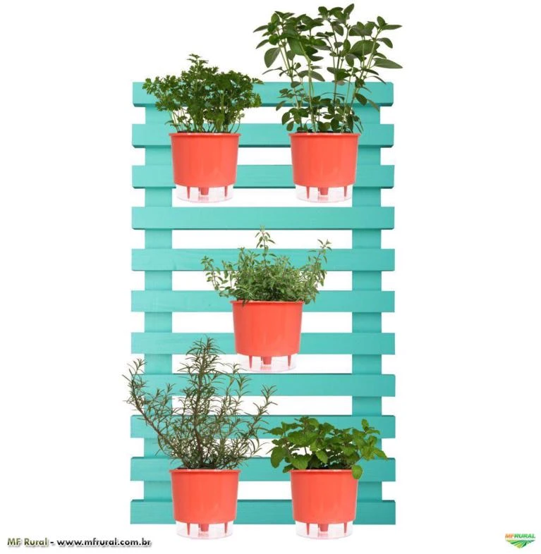 Kit Horta Vertical 100cm x 60cm Treliça Verde Raiz com Vasos Coral