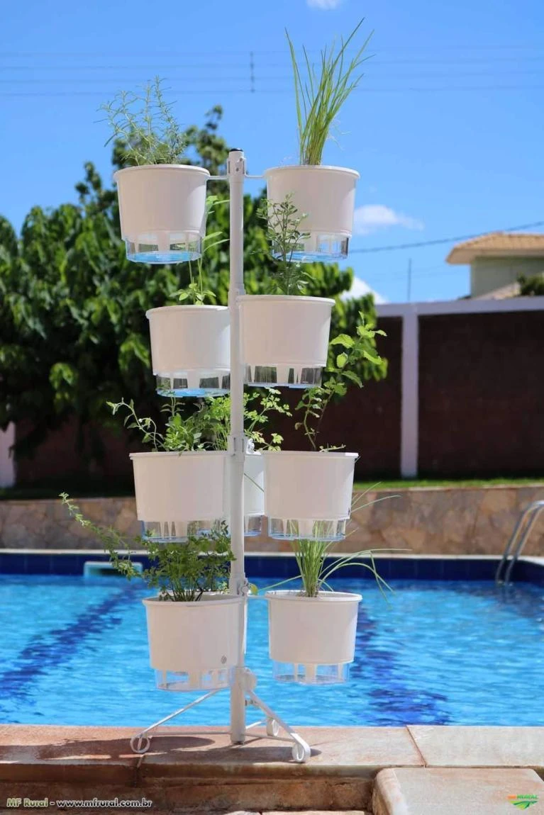 Suporte Branco 2.0 para 10 Vasos Autoirrigáveis Tamanho Médio N03 Raiz (Não acompanha vasos e planta