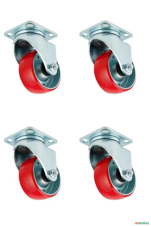 Kit 4 Rodízios Giratórios PU 5 Polegadas reforçados 360kg - Alta Resistência Imagem Kit 4 Rodízios Giratórios PU 5 Polegadas reforçados 360kg - Alta Resistência
