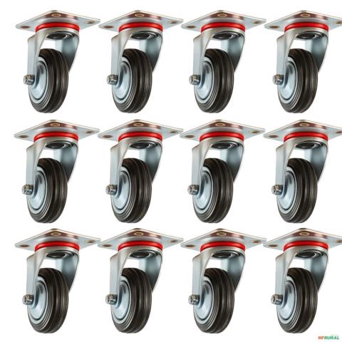 Kit 12 Rodízios Giratórios 3 Polegadas Borracha - Suporta até 40 kg Cada - Durabilidade e Qualidade Imagem Kit 12 Rodízios Giratórios 3 Polegadas Borracha - Suporta até 40 kg Cada - Durabilidade e Qualidade