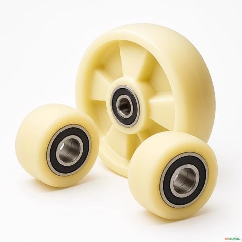 Kit Duplo Rodas Paleteira 70x60 + 160x50 com Rolamento - 3 Unidades Imagem Kit Duplo Rodas Paleteira 70x60 + 160x50 com Rolamento - 3 Unidades