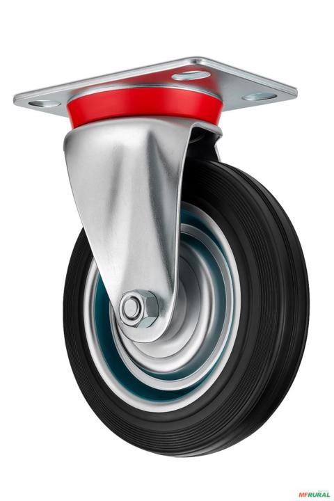 Rodízio Borracha Giratórios 8 polegadas - Capacidade 150 kg reforçado industrial Imagem Rodízio Borracha Giratórios 8 polegadas - Capacidade 150 kg reforçado industrial