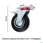 Kit 4 Rodízios Giratórios 5 Polegadas Borracha com Freio 100kg Reforçado Industrial Imagem Kit 4 Rodízios Giratórios 5 Polegadas Borracha com Freio 100kg Reforçado Industrial