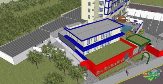 Imagem Prédio inteiro por máquinas pesadas Imagem Prédio inteiro por máquinas pesadas